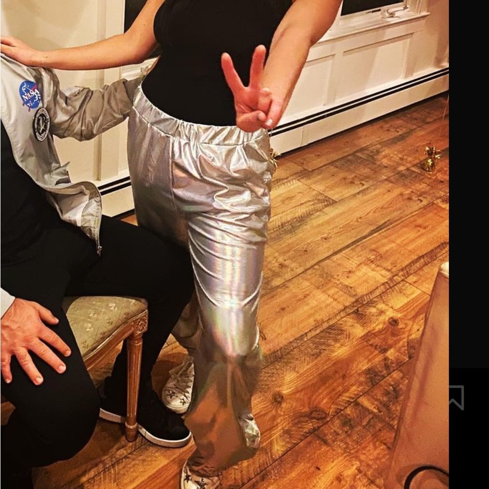 Shiny Metallic Pants worn for alien Halloween costume